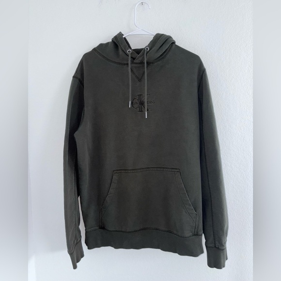 Calvin Klein Jeans Washed Monologo Hoodie Green - Picture 12 of 16